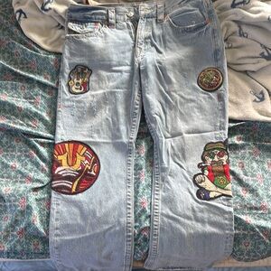 Men's  True religion Light Blue Jeans with Patches Style No. 108491